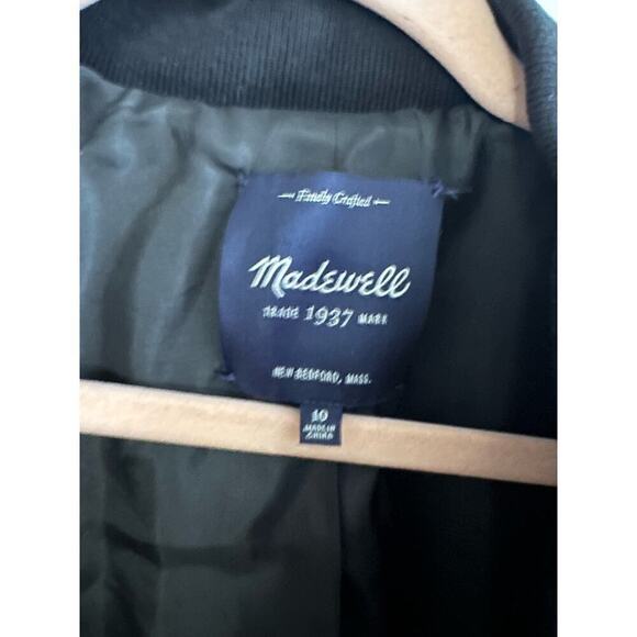 MADEWELL Leather Sleeve Wool Varsity Bomber Mid-length Jacket Coat Women’s Sz 10 - Picture 4 of 6